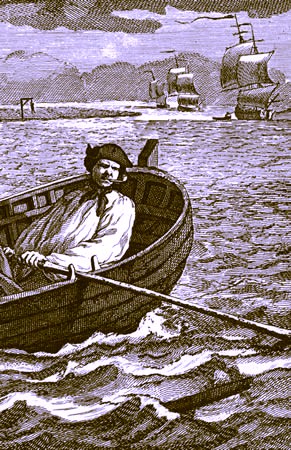 Pipe Smoker Rowing Boat Out to Sea